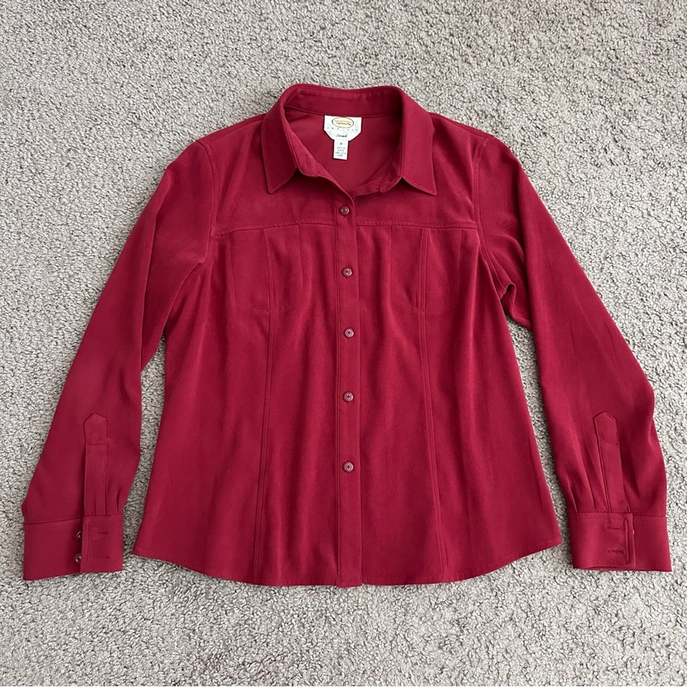 Talbots Petites Stretch Crimson Button Up Blouse Shirt Womens M